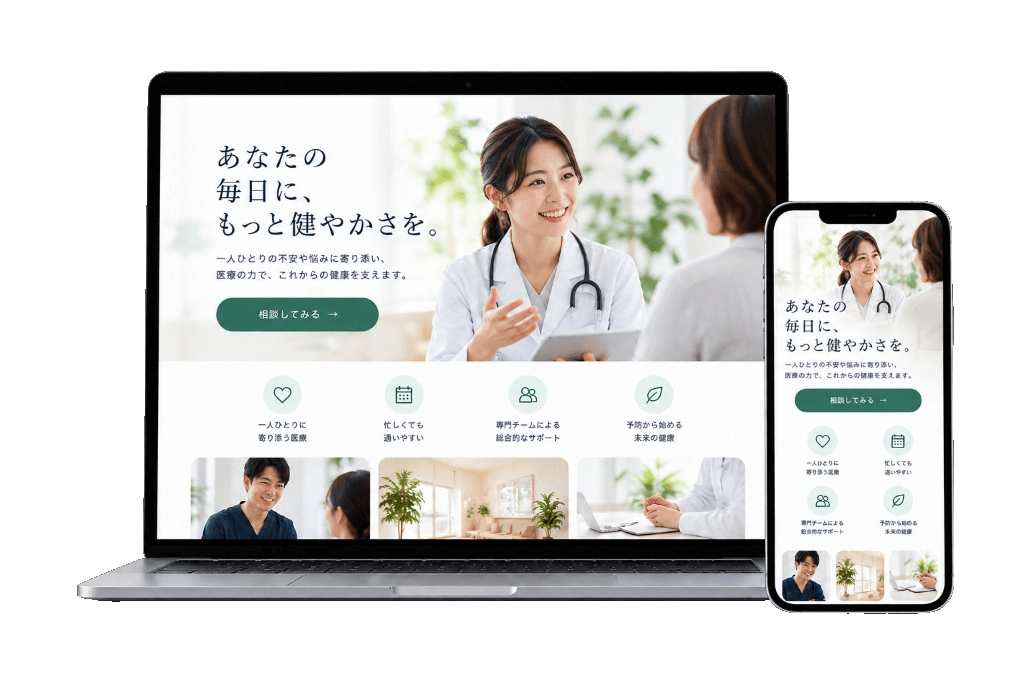 ノートPCとスマホの画面に、同じWebサイトが表示されている